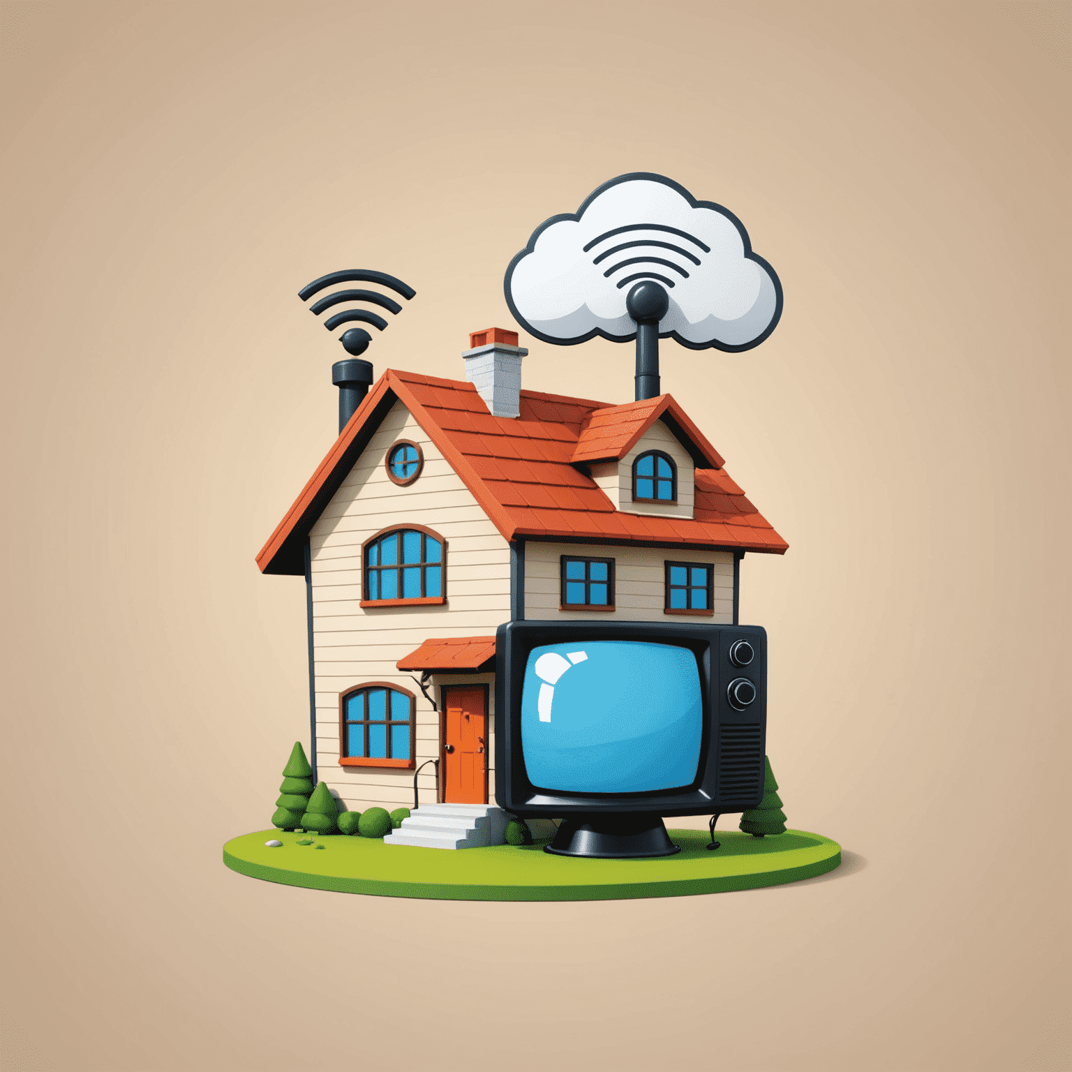 HomeCreat logo - A playful cartoon-style logo with a house icon and a TV antenna, symbolizing home entertainment installations