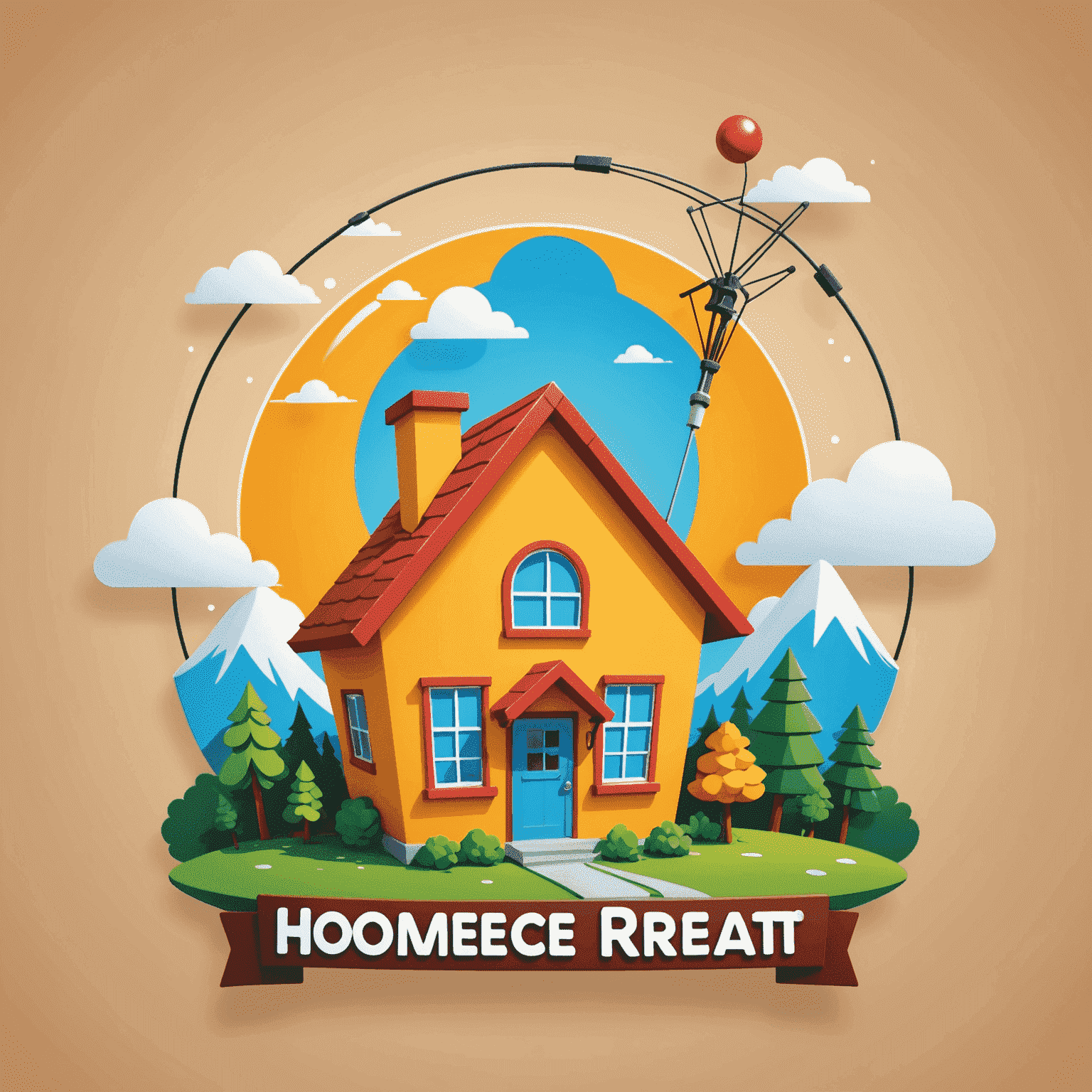 HomeCreat logo - A playful cartoon-style logo with a house icon and a TV antenna, symbolizing home entertainment installations
