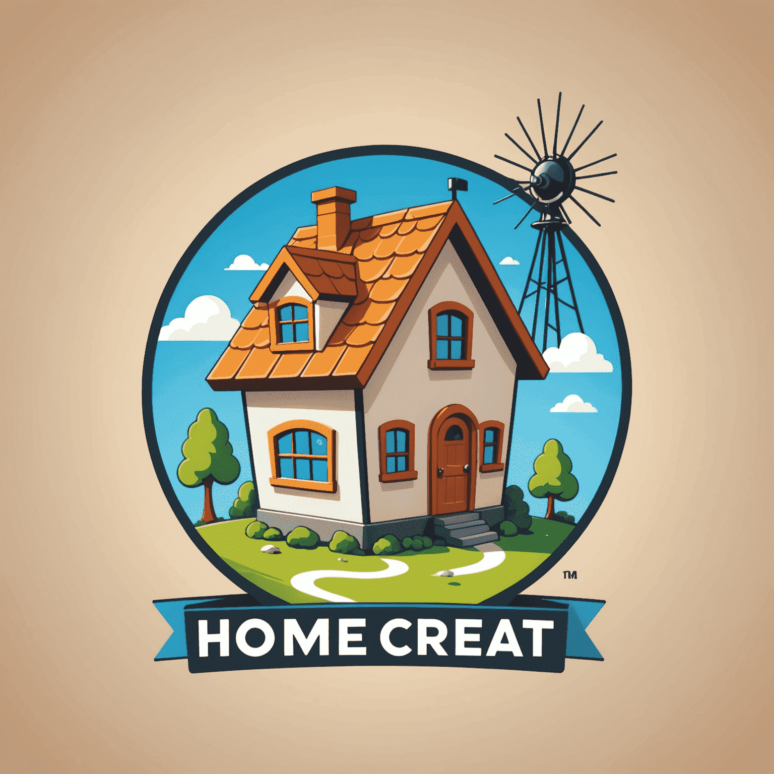 HomeCreat logo - A playful cartoon-style logo with a house icon and a TV antenna, symbolizing home entertainment installations
