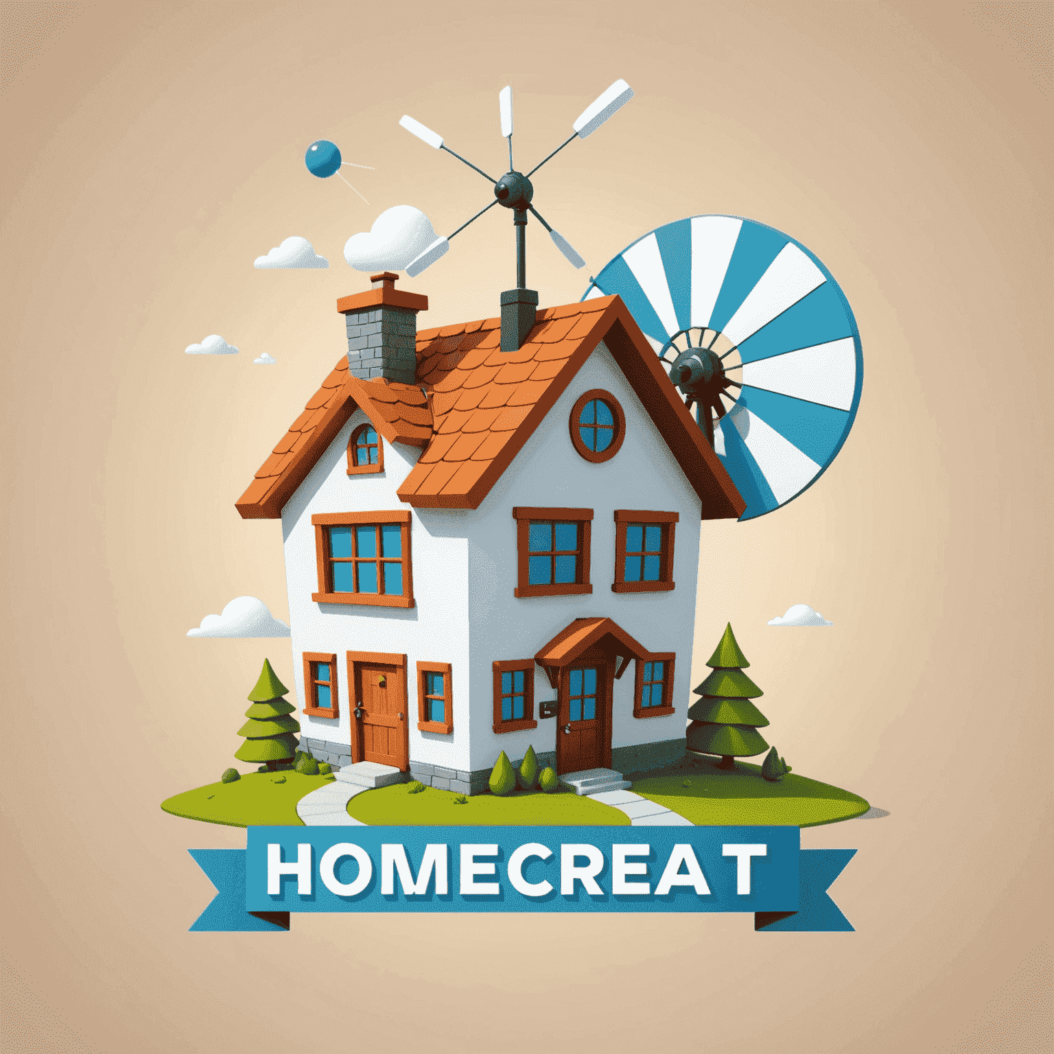 HomeCreat logo - A playful cartoon-style logo with a house icon and a TV antenna, symbolizing home entertainment installations